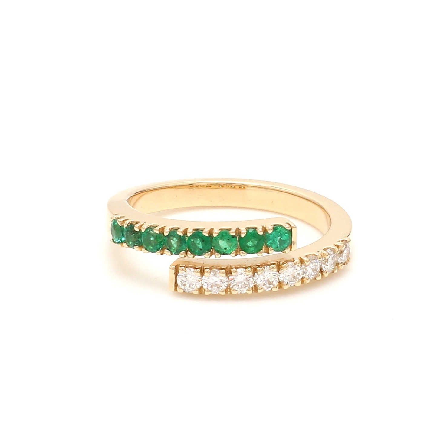 Natural Emerald & Diamond Eternity Band Ring in 14K 18K Gold | 2mm Twist Green Ready To Ship