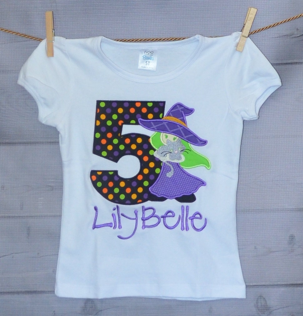 Personalized Halloween Witch Birthday Applique Shirt Or Bodysuit For Boy Girl
