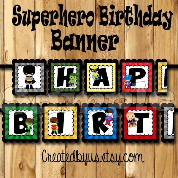 Superhero Birthday Banner Super Hero Party Banner Decorations Decor Theme 1st Birthday Name Sign Printed