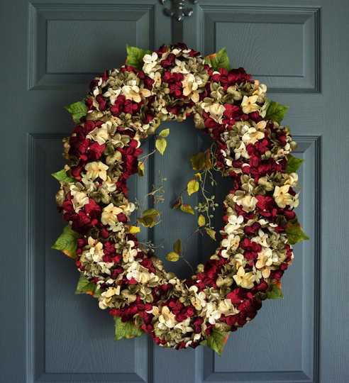 Oval Blended Hydrangea Wreath | Front Door Wreaths Spring Summer Home Decor Housewarming Gift