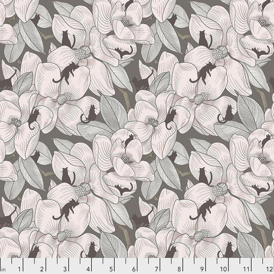 Cat Tales Magnoilia Garden in Sepia, Free Spirit Fabric Choose Your Cut