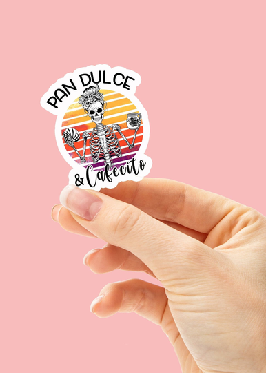 Pan Dulce Y Cafecito Sticker, Dia De Muertos Calavera Concha Sticker, Mexican Spanish Gift