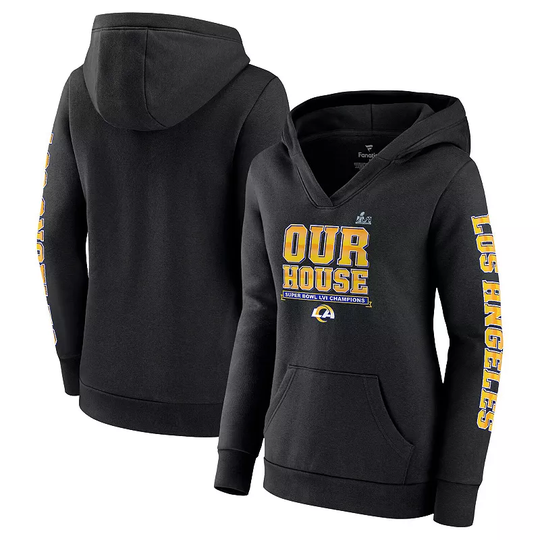 Women's Fanatics Branded Black Los Angeles Rams Super Bowl LVI Champions Hometown Audible Pullover Hoodie, Size: Large