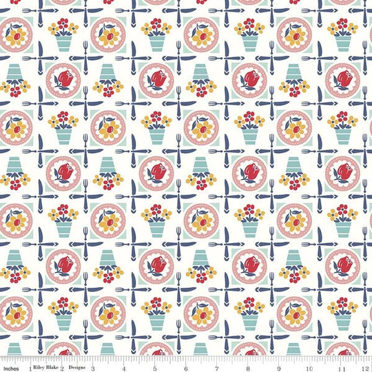 Cook Book Collection Luncheon Coral Yardage | 43" X 44" Wide By Lori Holt Of Bee in My Bonnet For Riley Blake Designs C11755 Coral