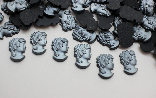 10 Tiny Vintage Glass Cameo Lady Heads Collage Assemblage Scrapbooking