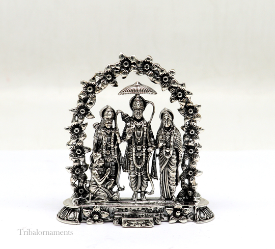 925 Sterling Silver Handmade Divine Hindu God Rama Laxman Seeta & Hanuman Statue, Ram Darbar Figurine Puja Article Art164