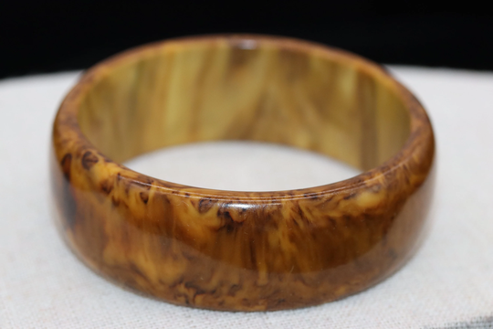 Vintage Bakelite Bangle Bracelet 1" Wide Root Beer Color Tested With Simichrome