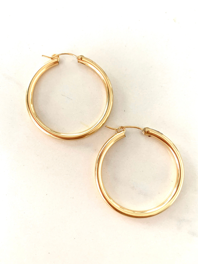 Gold Hoop Earrings, Dainty Hoops, Hallow Lightweight 14K Filled Large Earrings