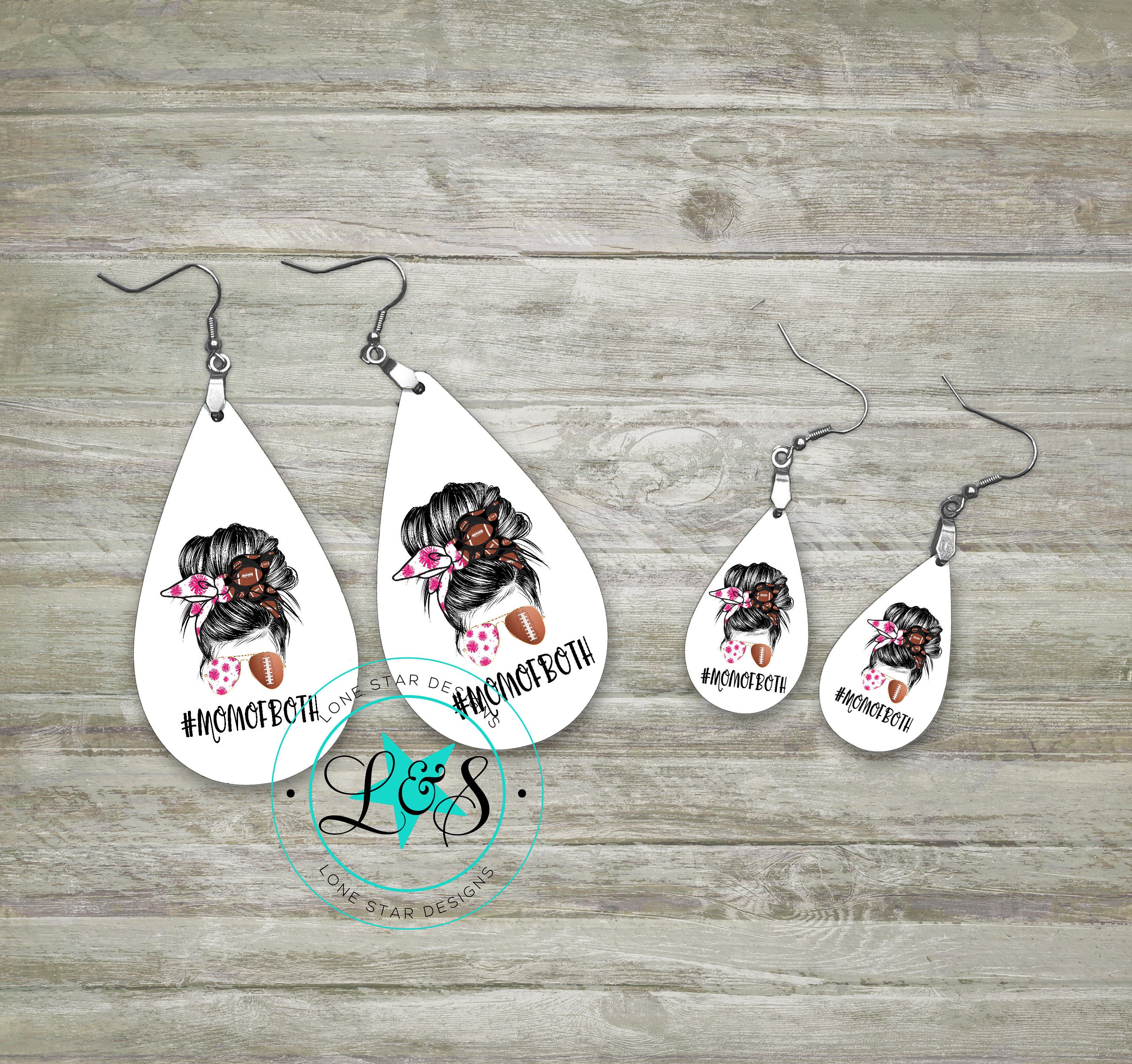 Mom Life Football Cheer Teardrop Earrings, Of Both, Cheerleading Mdf Wood