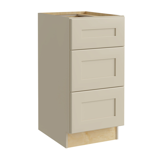 Luxxe Cabinetry Norfolk 15-in W x 34.5-in H x 21-in D Blended Cream Painted Drawer Base Fully Assembled Semi-custom Cabinet (Shaker Door Style)