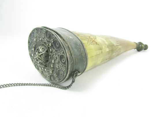 Antique Snuff Horn, Snuff Box, Mull, Scottish Silver Lid, Ornate Silver, Antler, Goat, Sheep, Collectible, Europe