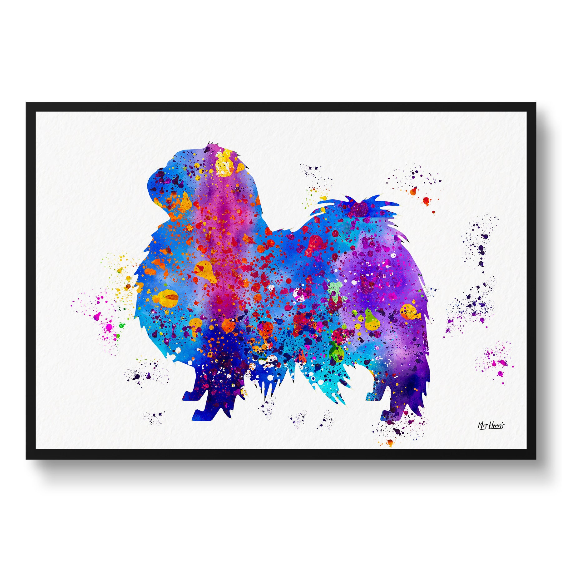 Japanese Chin Watercolour Dog Print - Splash Veterinary Decor Gift Illustration Framed & Unframed Wall Art For Lovers & Vets