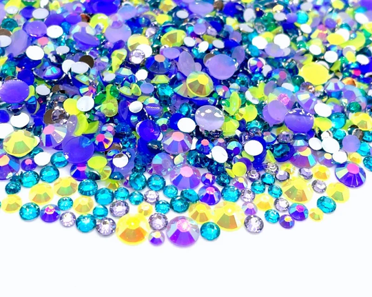 Sea Horse Blend Rhinestone Mix 3/4/5/6mm Flatback Jelly Resin Rhinestones Mixed Size, Blue | Purple Yellow