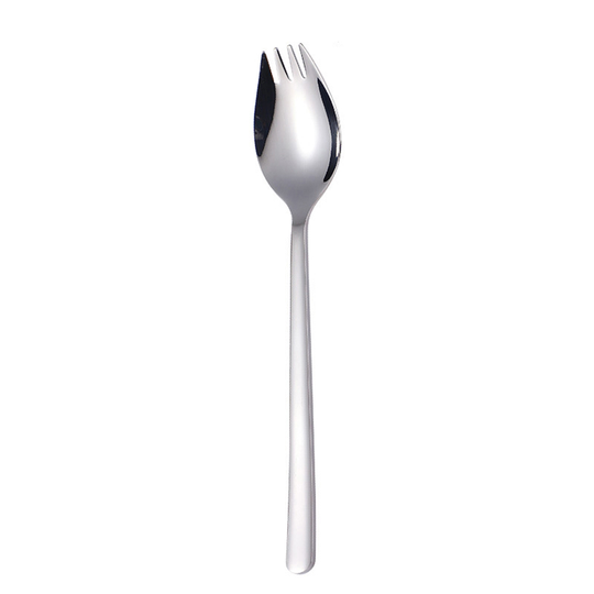 2 in 1 Multifunction Spork Spoon Fork Noodle Fruit Salad Kitchen Restaurant Tool - silver