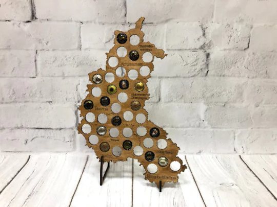 Gifts For Her French Wine Map/ Map Champagne Region/Сrowns Cap Display