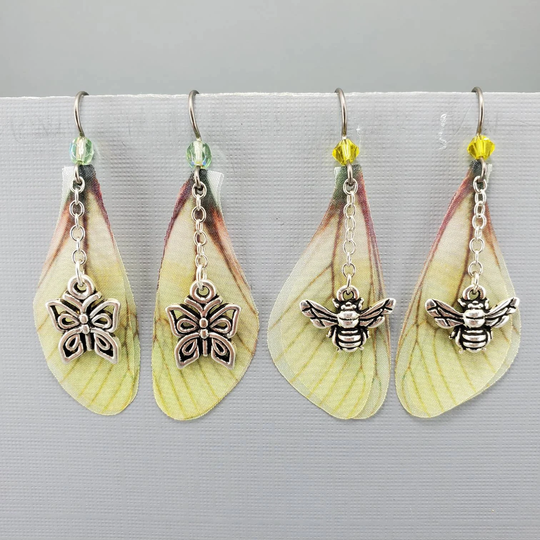 Fairy Wing Earrings Dragonfly Wings Yellow Bumble Bee Butterfly