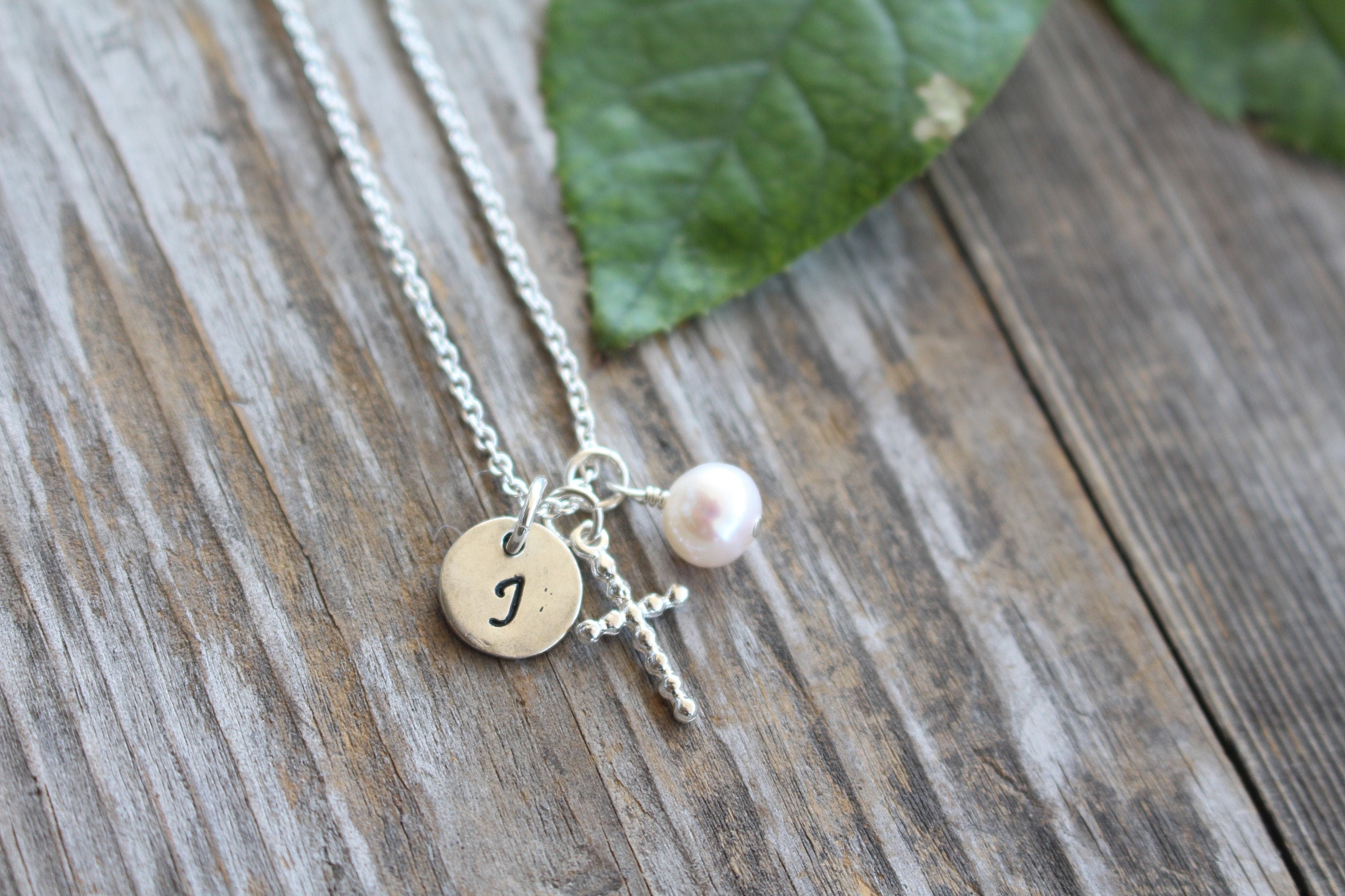 Baptism Gift For Girls - Cross Necklace With Initial Confirmation Communion Religious Jewelry 925 Sterling Silver