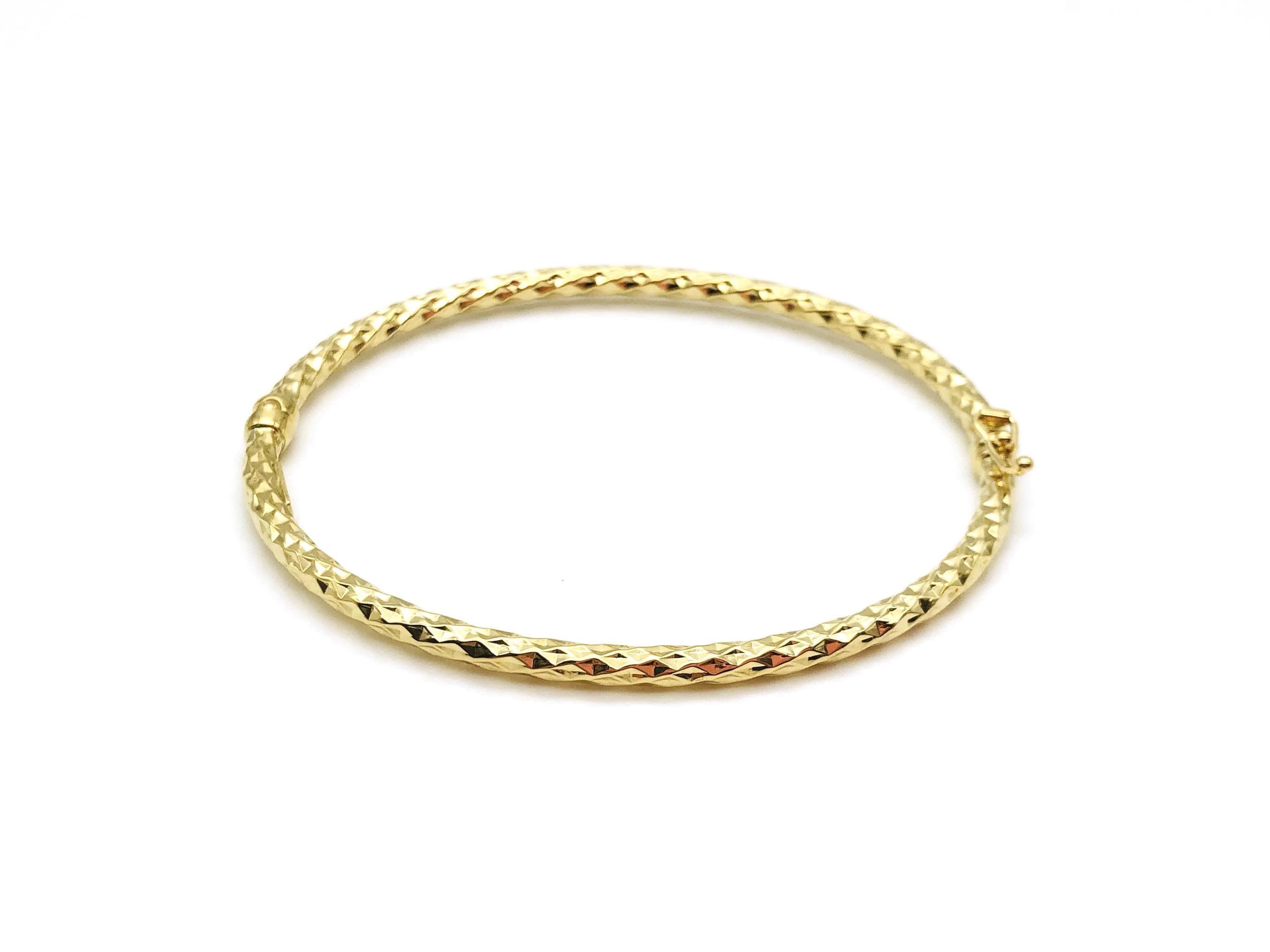18K Gold Bangle Bracelet For Women - Yellow Hammered Italian Jewelry Fashion Great Gift For Her