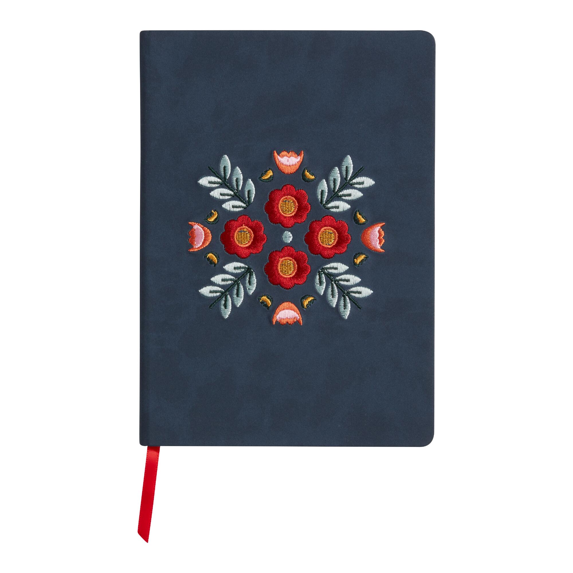 Denik Indigo Blue Embroidered Floral Journal - Faux Leather by World Market
