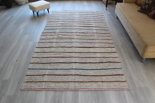Vintage Gray Kilim, Ethnic Bohemian Area Striped Kilim Rug/4'8"x9'3" Ft /N - 358