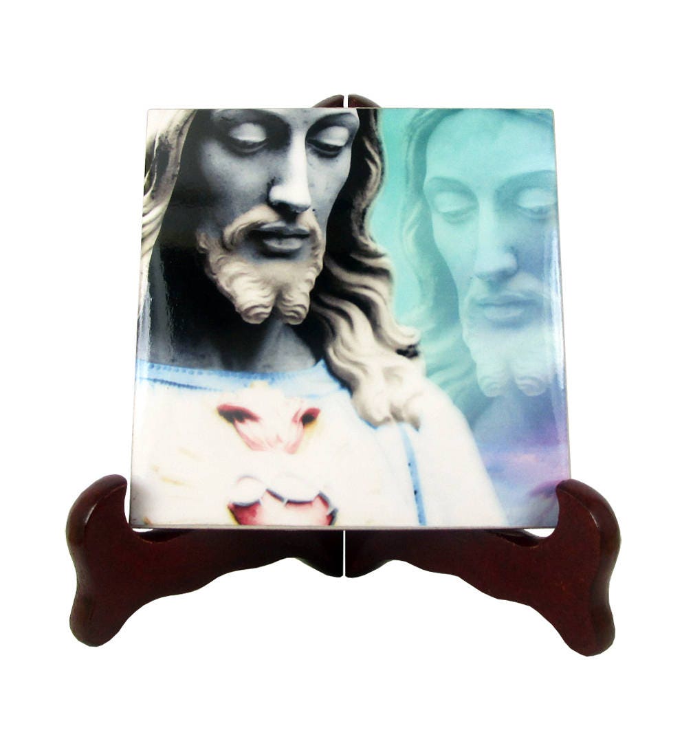Sacred Heart Jesus - Catholic Icon On Ceramic Tile Wall Hanging Religious Home Decor Gift For Pastor