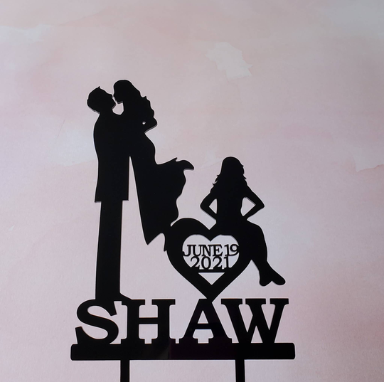 Family Cake Topper, Blended Wedding Topper With Kids, Silhouette Cake, Silhouet Date