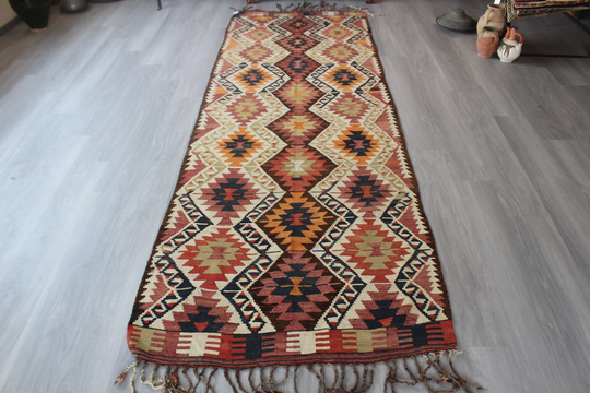 3'9"x11'2" Ft Vintage Kilim Runner, Ethnic Anatolian Rug Runner/N-515