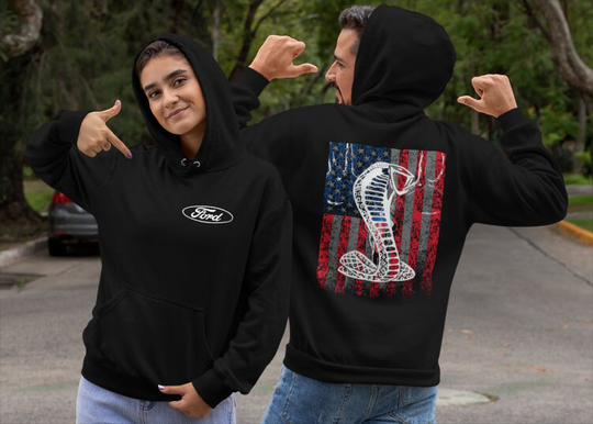 Ford Cobra Flag Two Sided Pullover Hoodie - American Car Unisex For Adults