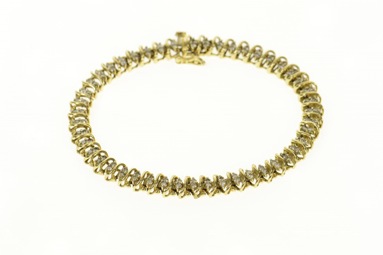 10K 1.41 Ctw Classic Diamond Encrusted Tennis Bracelet 7" Yellow Gold