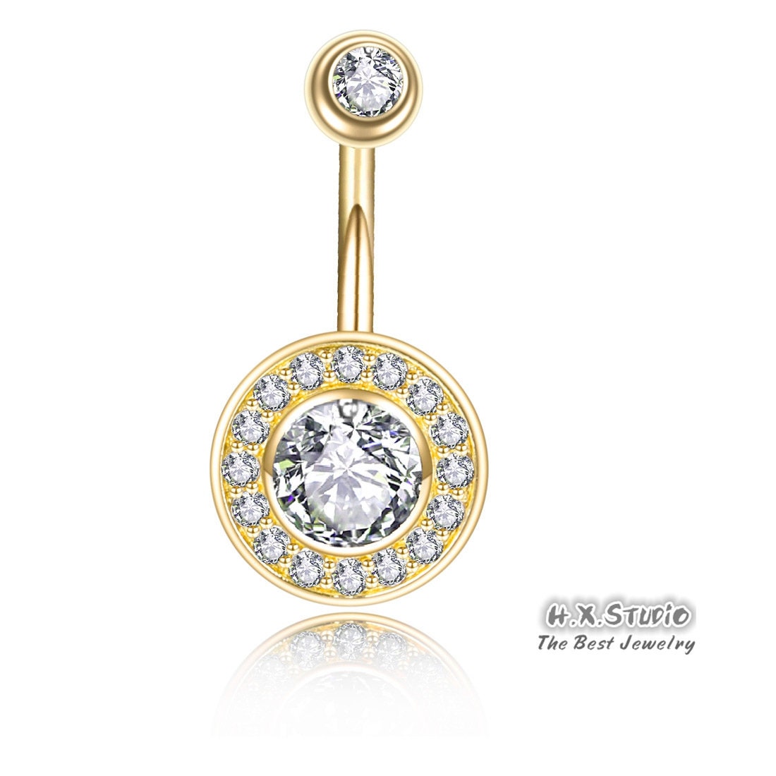 Gia Diamond Belly Button Ring/Halo Navel Ring/Sexy Piercing Body Jewelry/Custom Fine Jewelry/Personalization Design/Gift For Women & Girl