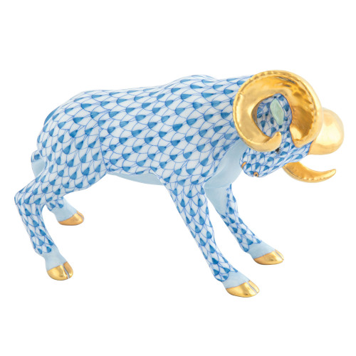Herend Charging Ram Blue 5.25 In L X 2.5 In W X 3.75 In H