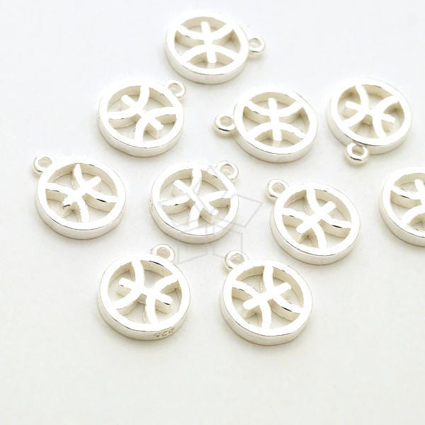 Sv-226-Ss/1 Pcs - Zodiac Sign Symbol Charms, Constellation, Pisces, February, March Birthday, 925 Sterling Silver 7.7mm