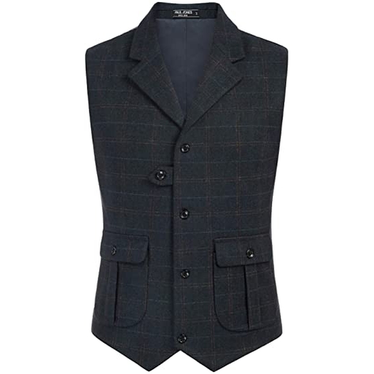 Mens Suit Vest Lapel Striped /Latticed Wool Tweed Blended Herringbone Silm Fit For Formal Casual Men's Vest Clothing 2021 - black, xxxl