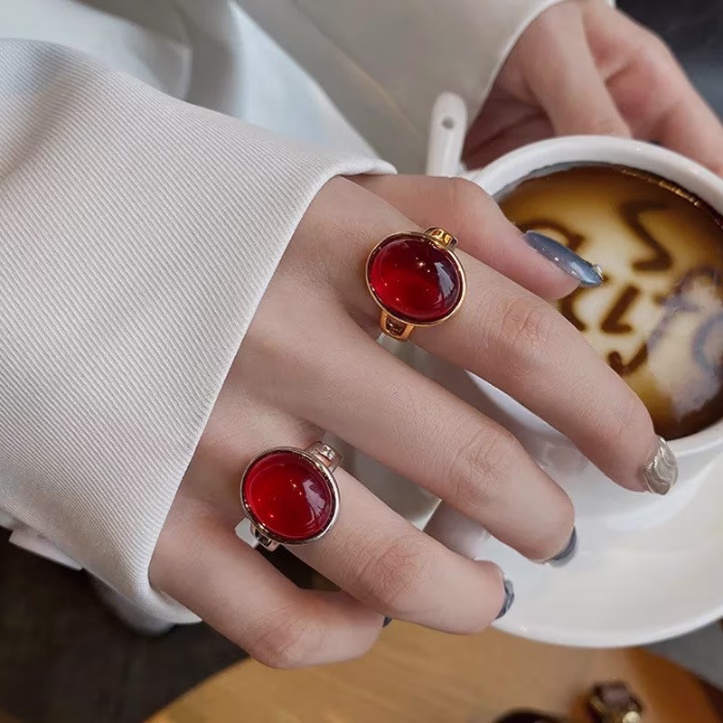 Gold Plated Statement Ring | Big With Red Stone Vintage Chunky W Looking