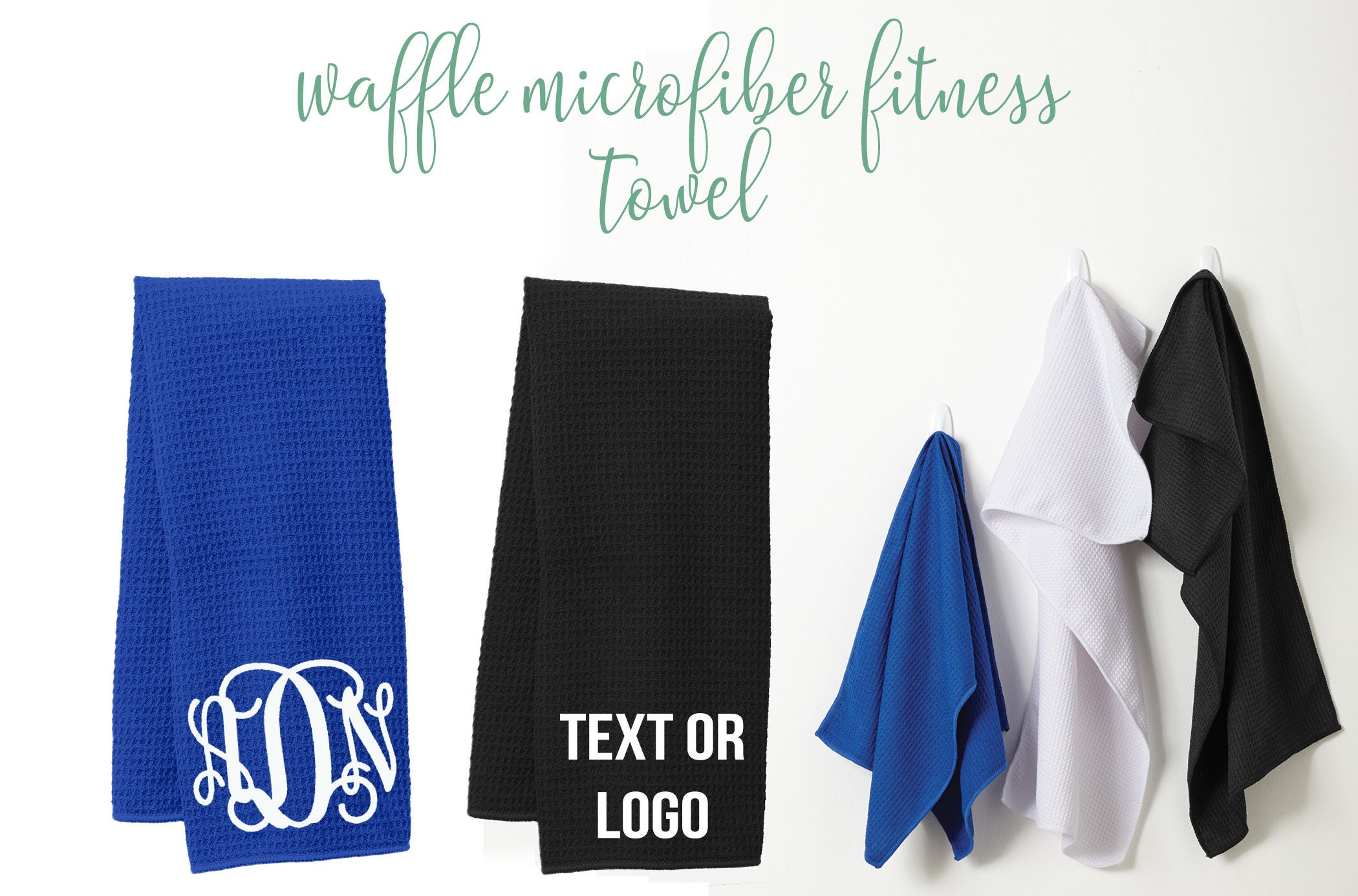 Personalized Gym Waffle Microfiber Fitness Towel - Custom Embroidery Workout Name Text Or Logo - Perfect Spa Travel Towel