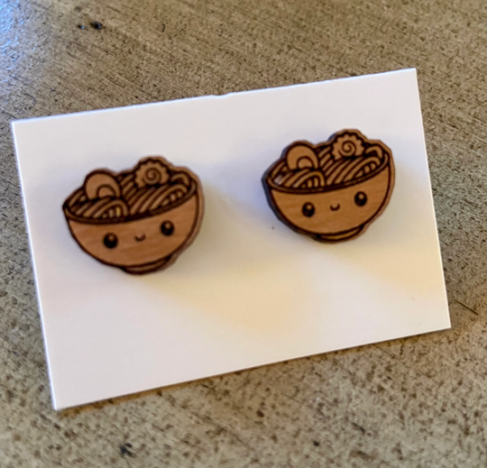 Cute Ramen Stud Earrings. Laser Cut. Jmp Designs - Shop Name Jillmccp