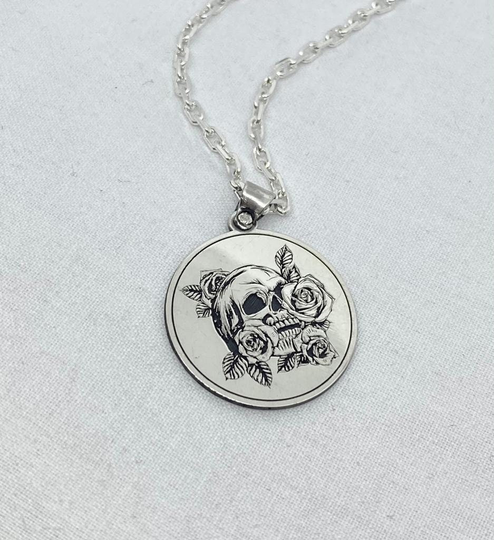 Memento Mori Skull & Rose Pendant Silver, Necklace Necklace, For Men, Sterling Pendant