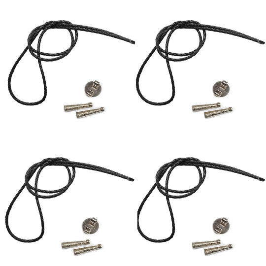 Blank Bolo String Tie Parts Kit Round Slide Textured Tips Black Vinyl Braid Diy Silver Tone Supplies For 4 Ties