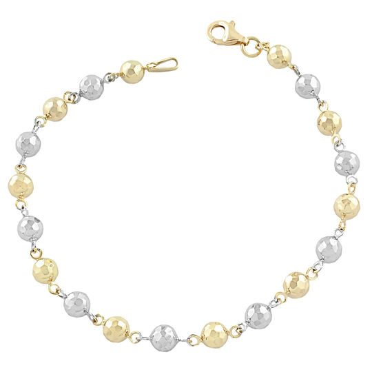 10K Two-Tone Diamond-Cut Ball Bracelet | 5 Mm, 7.5 Inch