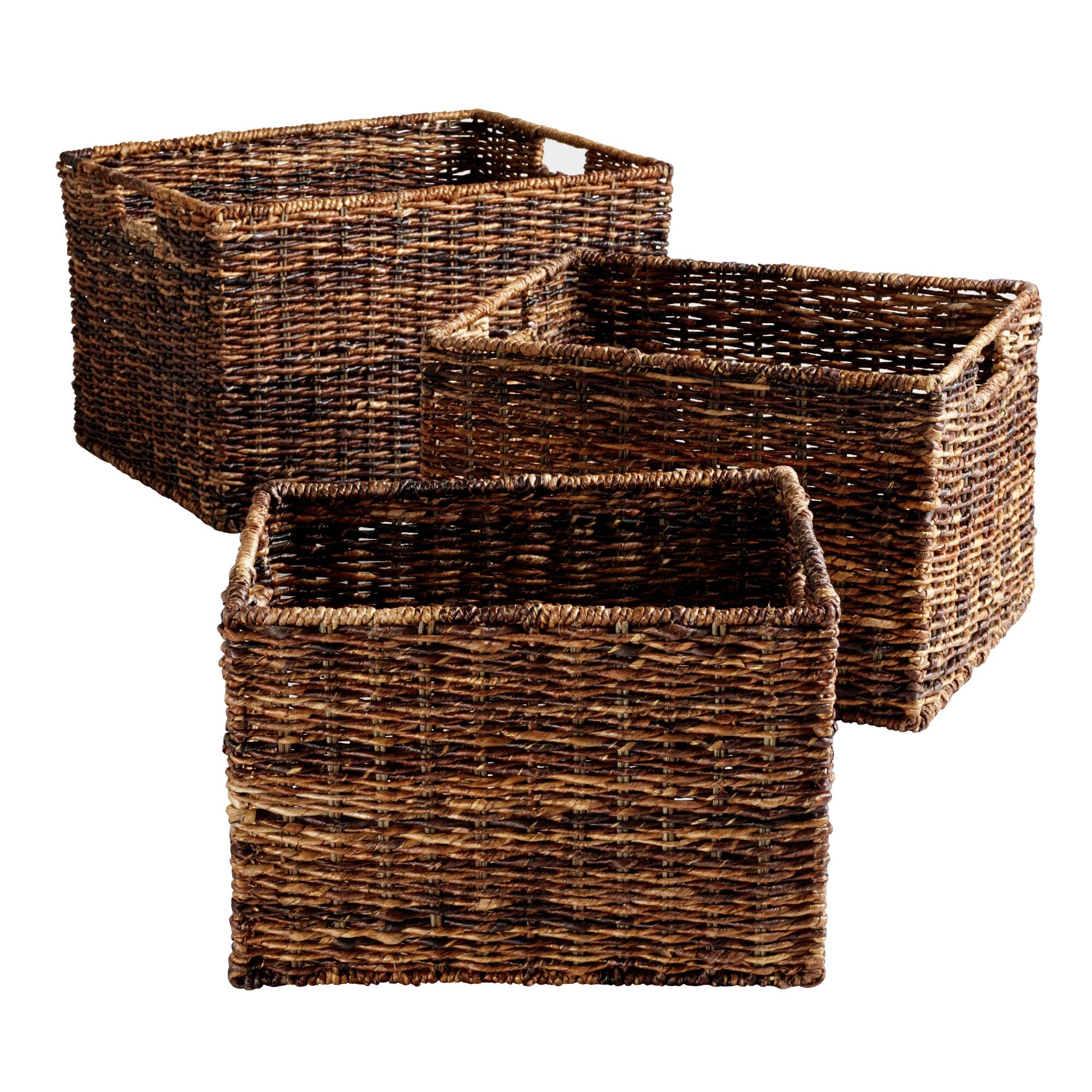 Dark Brown Abaca Madras Utility Basket - Natural Fiber - Large by World Market
