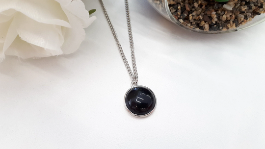 Black Tourmaline Necklace, Pendant, Round Gemstone Pendant Jewelry, Dainty Necklace Gift For Woman