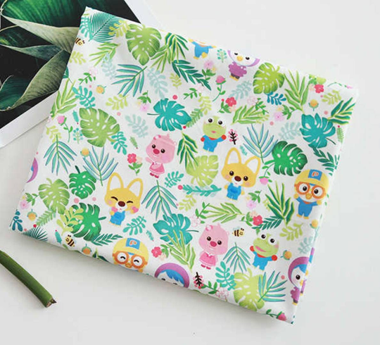Tropical Little Penguin Pororo, Crong, Eddy, Loopy, Petty Korean Anime Character Fabric Made in Korea, Half Yard