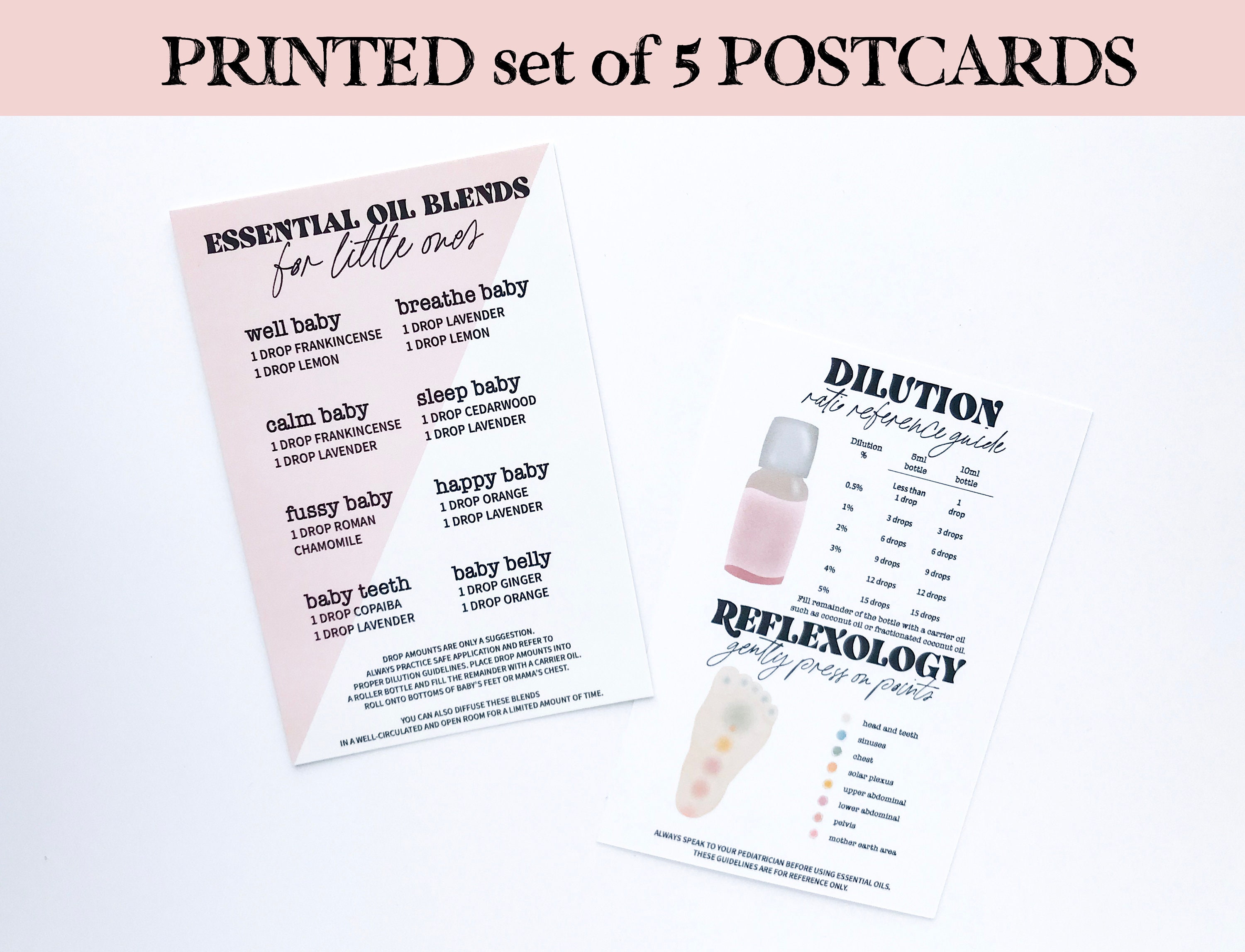 Printed 4x6 Baby Blends Recipe Card, Reflexology & Dilution For Babies Children Info Printed Happy Mail, Mama Essentials