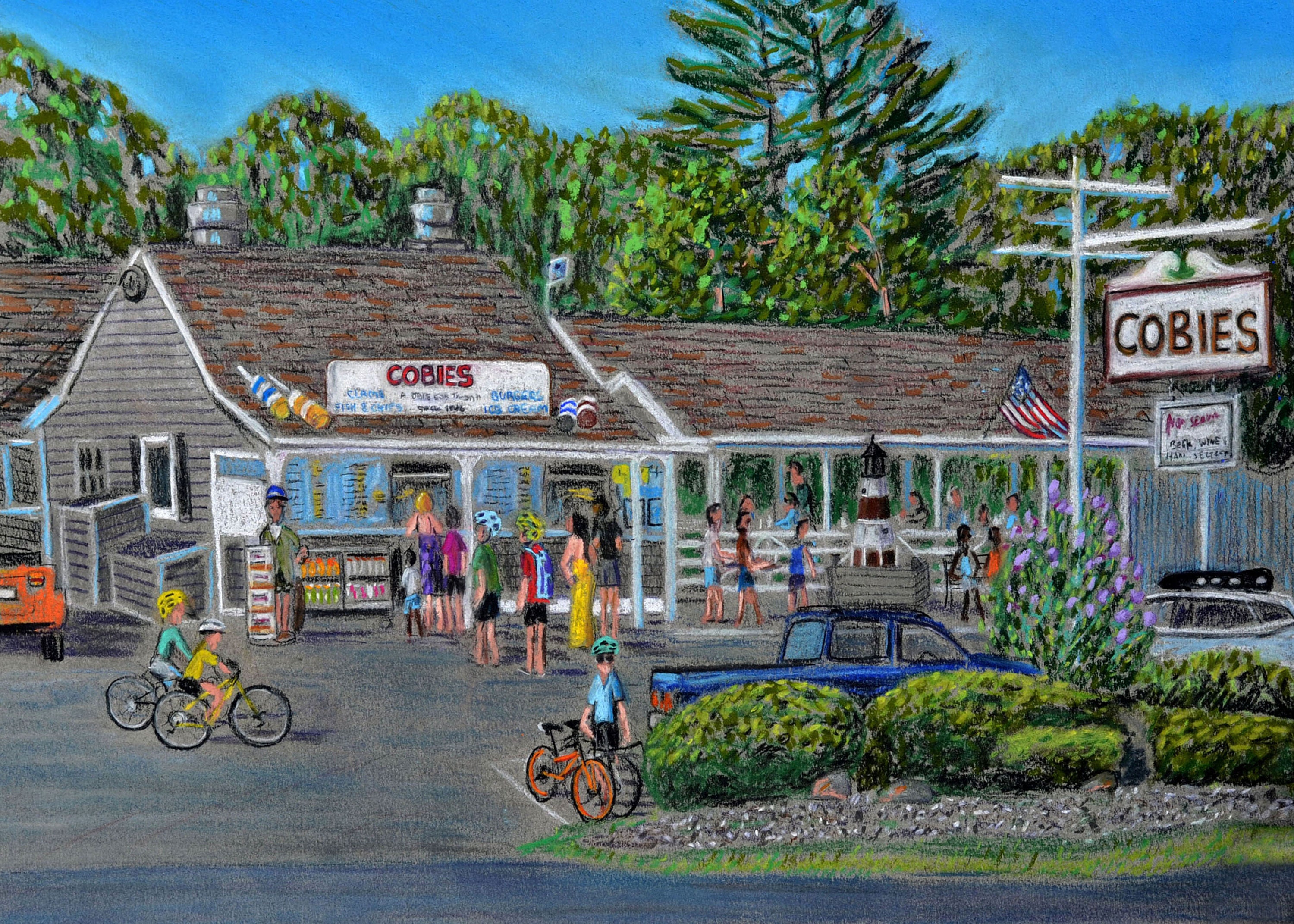 Cobie's, Brewster, Cape Cod - An Art Print Of A Bix Debaise Original Pastel Drawing