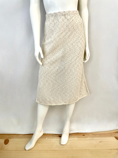 Vintage 70's Beige, White, Knit, Acrylic, A Line Skirt | L