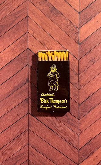 Vintage Matchbook, Bish Thompson, Seafood, Restaurant, Bethesda, Maryland, Matchbox, with Wooden Match Sticks, Free Ship in Usa
