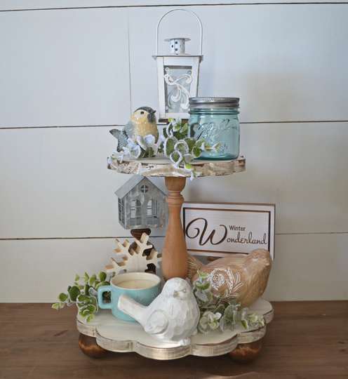 Winter Wonderland Engraved Sign...winter Birds...blue Tiered Tray Decor...christmas Decor...birdhouses...snow Eucalyptus