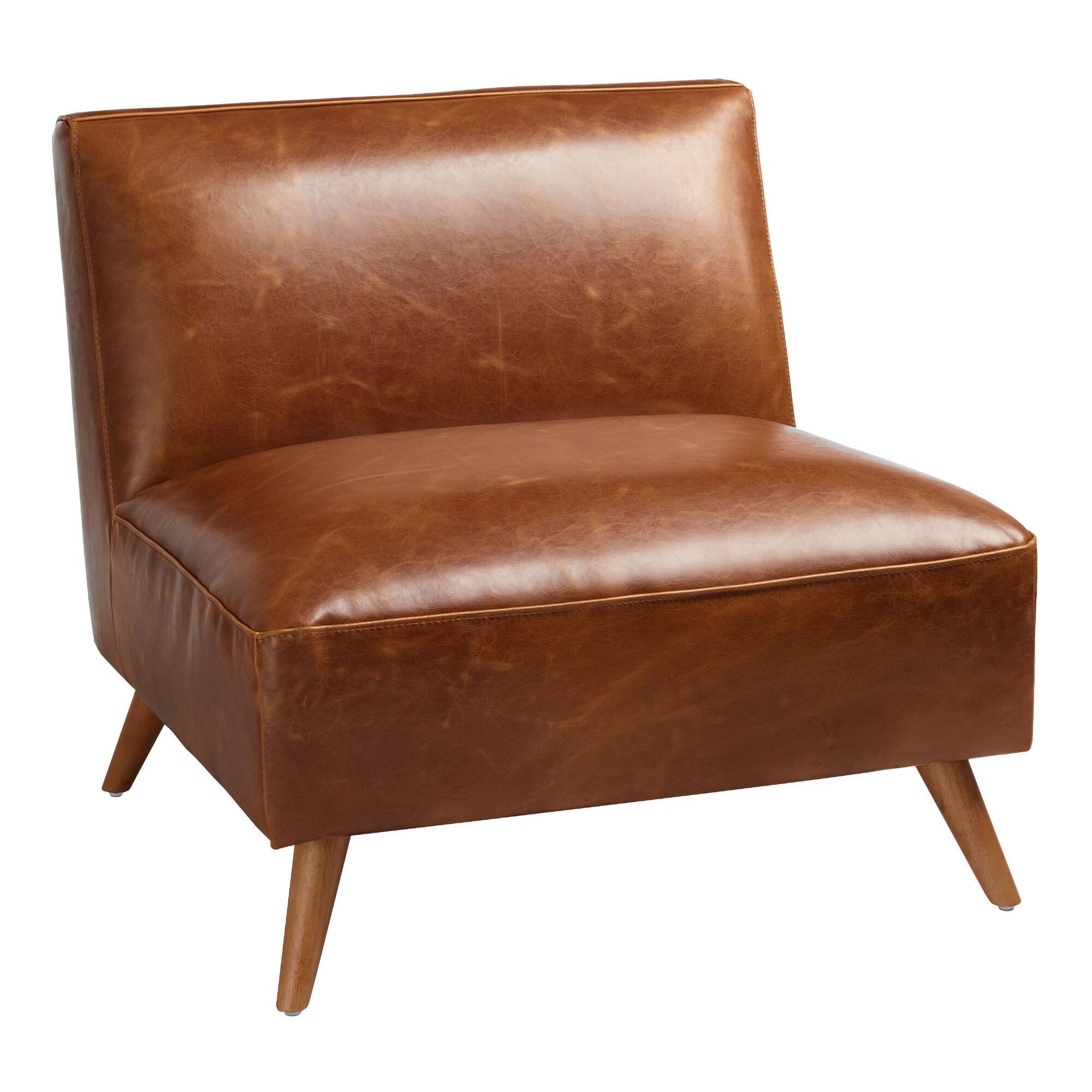 Mid Century Armless Huxley Chair: Brown - Leather by World Market