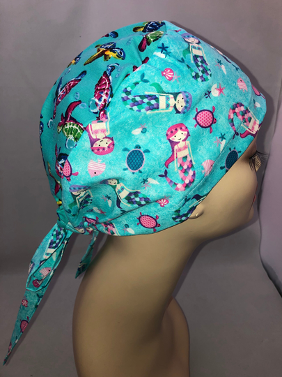 Tie Back Scrub Hat Mermaid Fish Combo Sea Turtle Crna Cnor Dr Surgical Skull Cap Surgeon Unisex