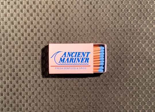 Vintage Matchbook, Ancient Mariner, Seafood, Grog, Restaurant, Newport Beach California, with Wooden Match Sticks, Free Ship in Usa